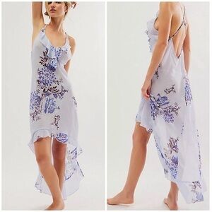 Free People Intimately Getting Out Slip Dress High Low in Blue Floral Size XS